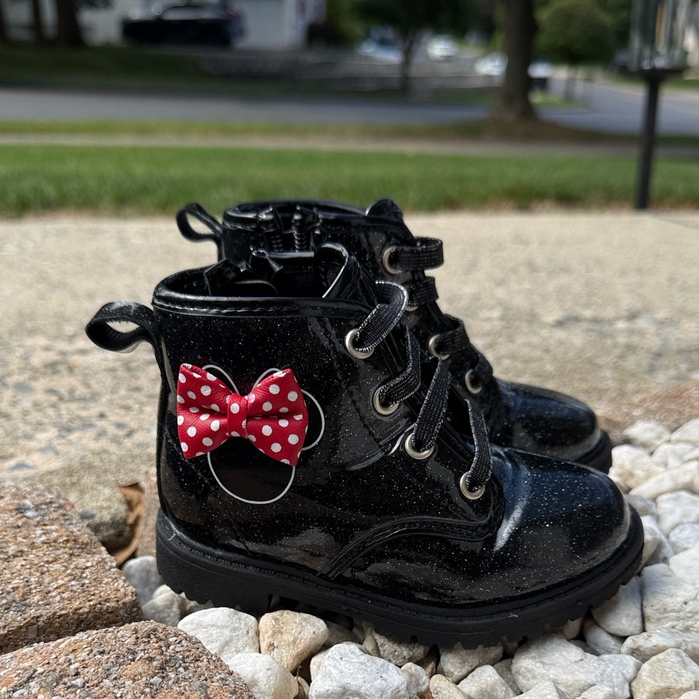 Kids Black Boots with Red Bow